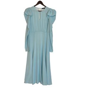 Vineyard Vines Silk Puff Sleeve Midi Dress Cinderella Blue 6 Regencycore Formal